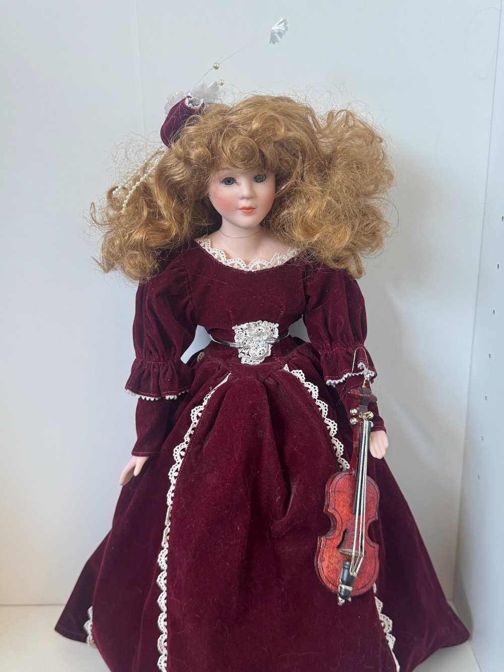Girls Velvet Burgundy Formal Dress with Lace Trim